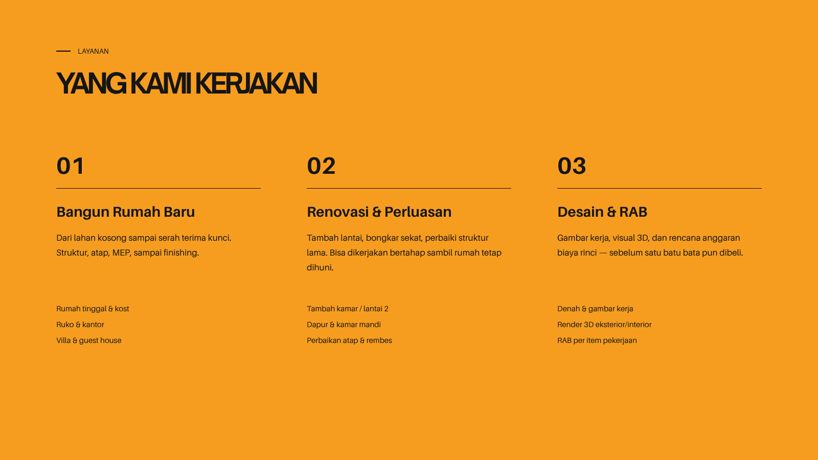 Layanan NNB: bangun rumah baru, renovasi dan perluasan, desain dan RAB.